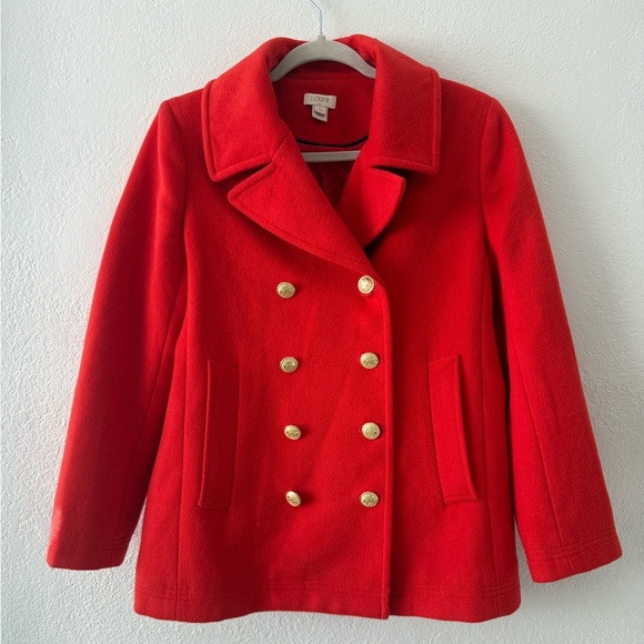 J. Crew Bold Holiday Red Wool Blend Double Breasted Coat Size 8 Petite - Picture 7 of 10